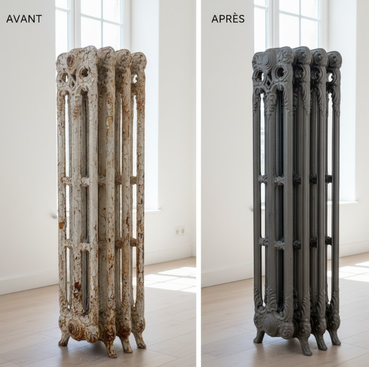 décapage radiateur en fonte, avant / après