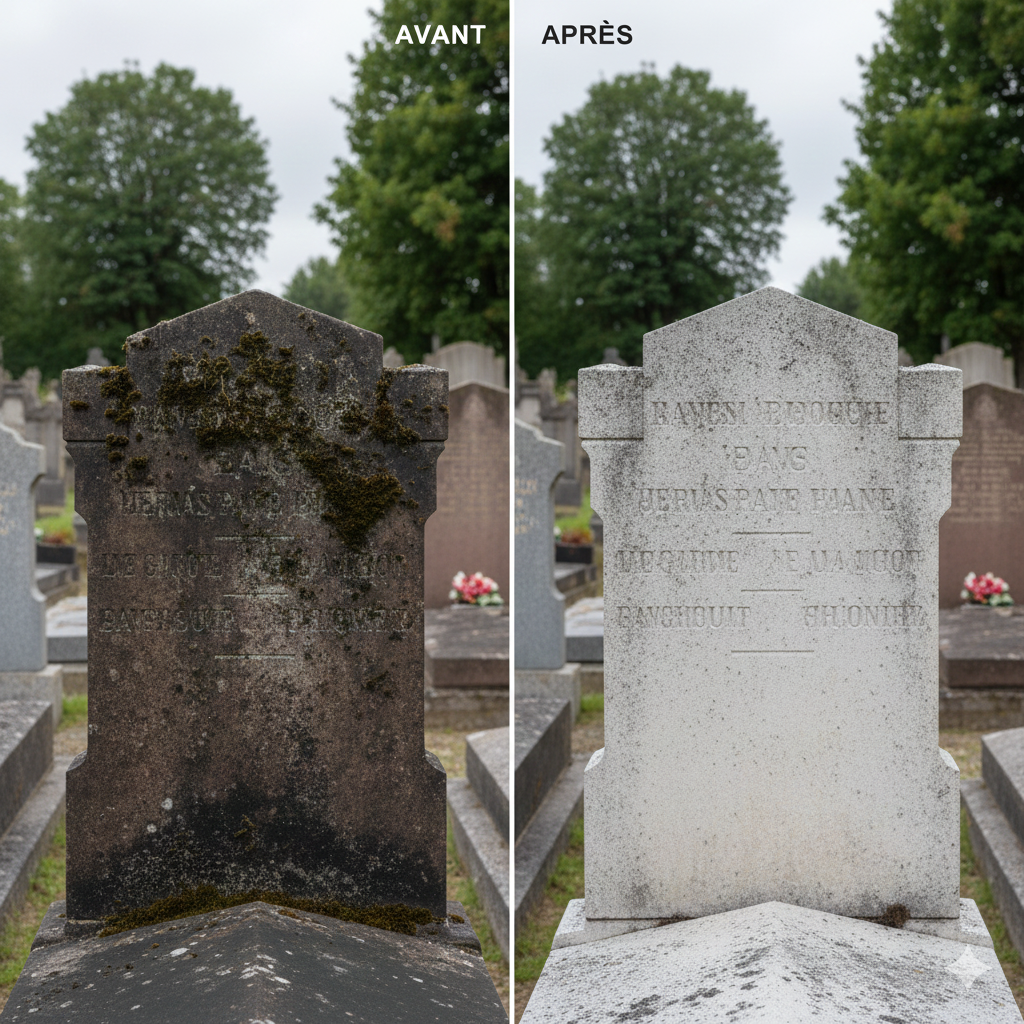 Dalle funéraire avant et après décapage